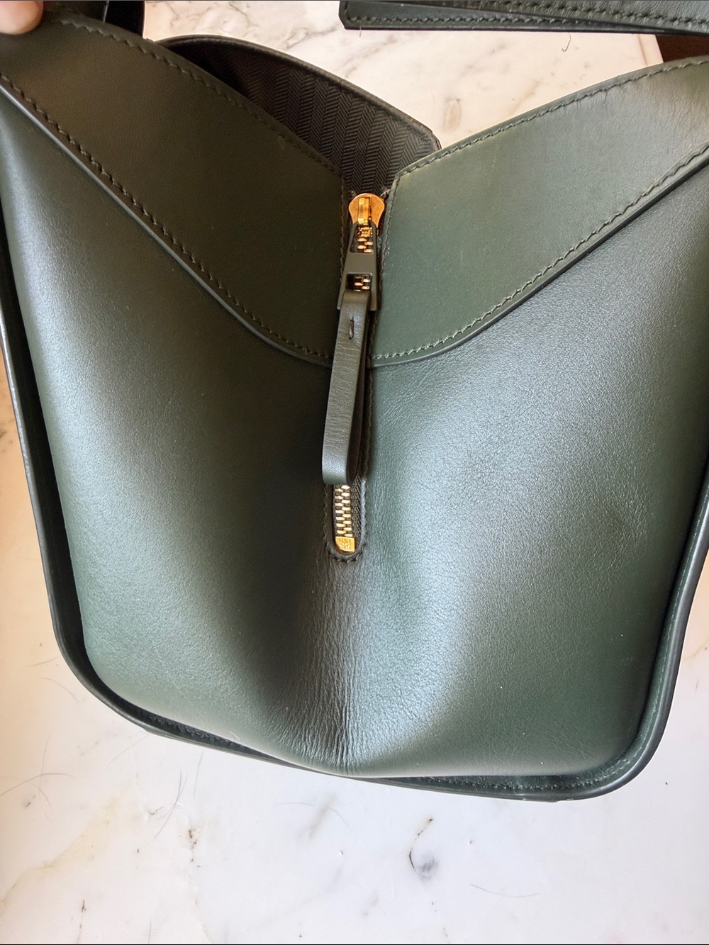 Loewe Dark Green Leather Crossbody Bag with Gold Zipper - Picture 5 of 8